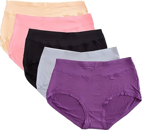 Warm Sun Women's Bamboo Viscose Fiber Multi Pack Plus Size Stretchy Soft Breathable High Middle Waist Panties Size S-3XL